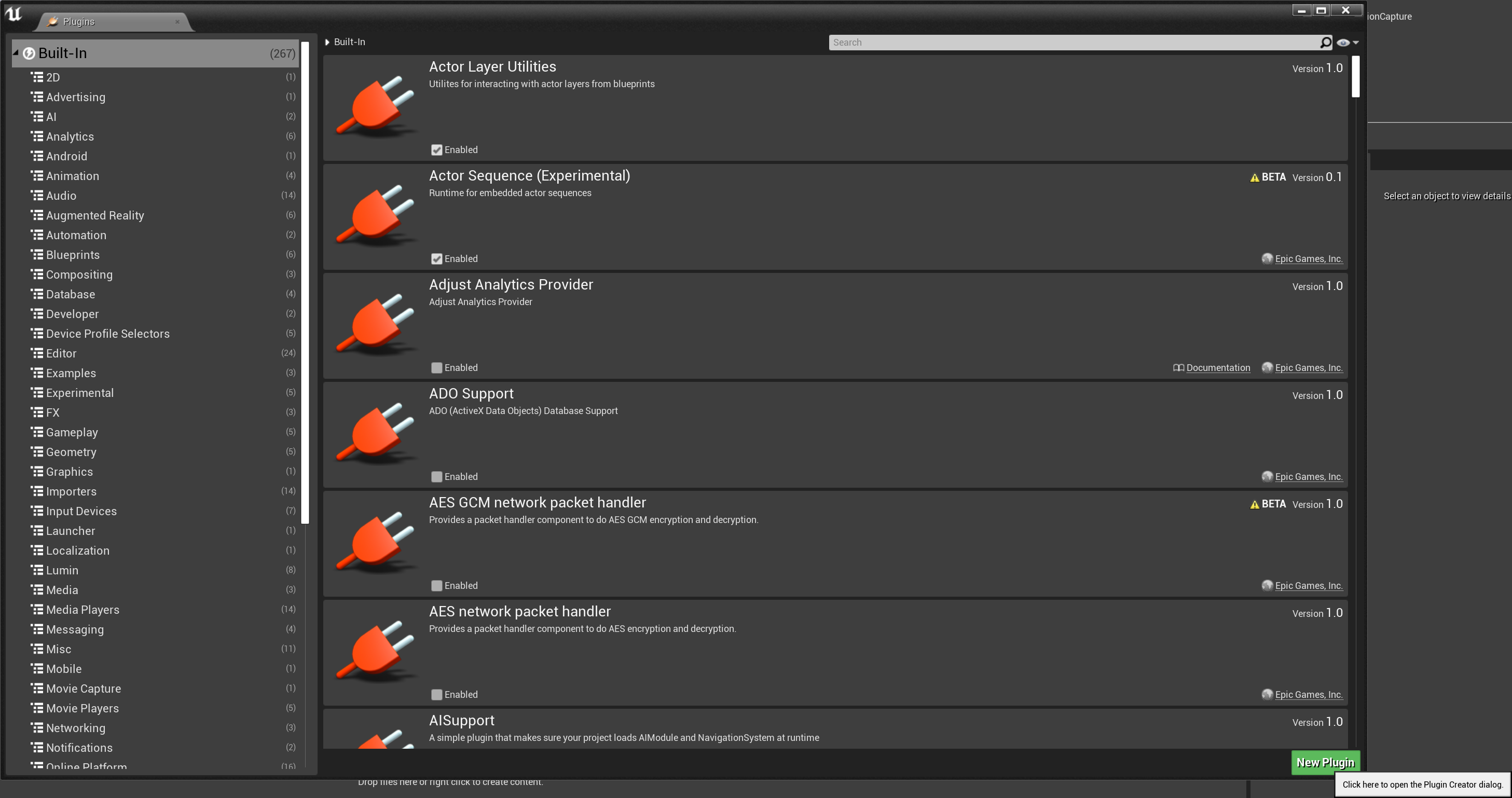 Screenshot of the Unreal Editor plugin window