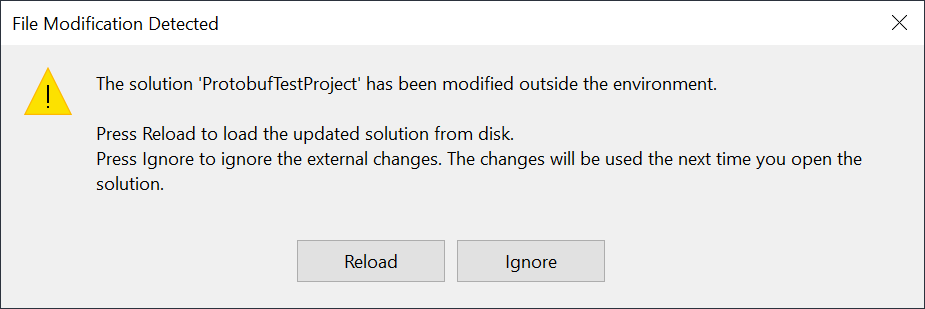 Screenshot of the Visual Studio warning dialogue